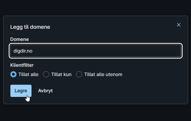Skjermbilde som illustrerer den nevnte konfigurasjonen