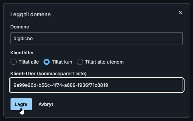 Skjermbilde som illustrerer den nevnte konfigurasjonen