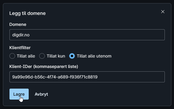 Skjermbilde som illustrerer den nevnte konfigurasjonen