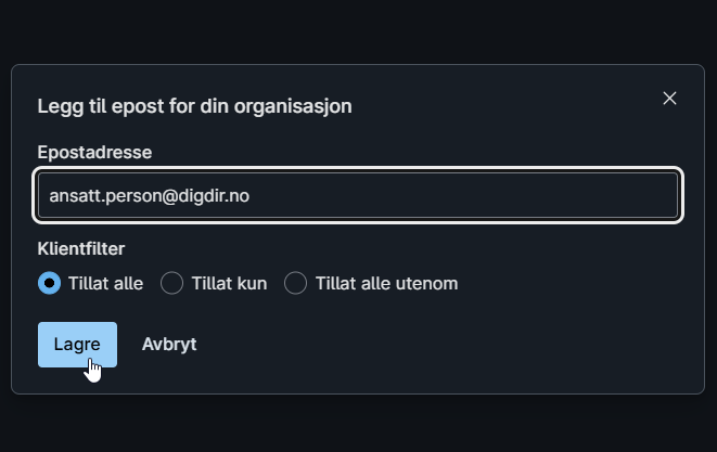 Skjermbilde som illustrerer den nevnte konfigurasjonen