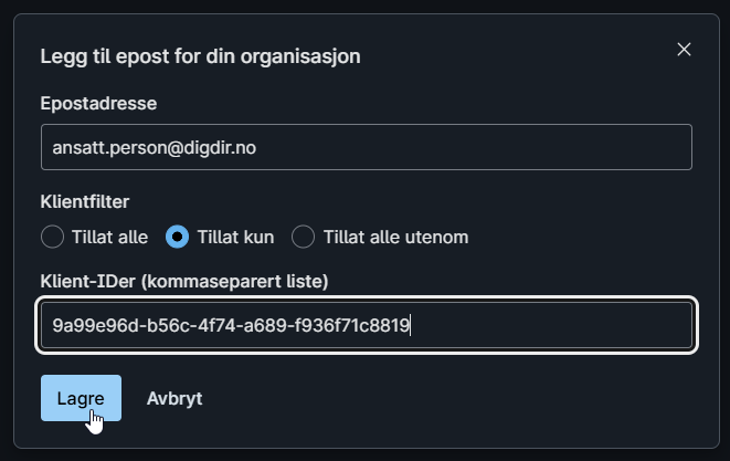Skjermbilde som illustrerer den nevnte konfigurasjonen