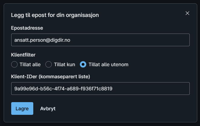 Skjermbilde som illustrerer den nevnte konfigurasjonen