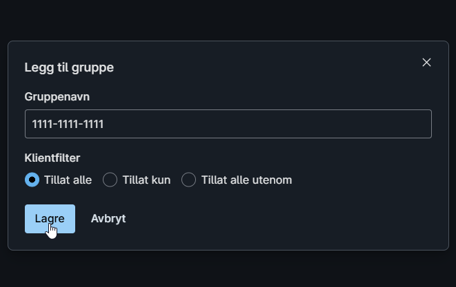 Skjermbilde som illustrerer den nevnte konfigurasjonen