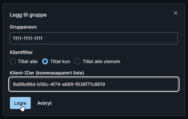 Skjermbilde som illustrerer den nevnte konfigurasjonen