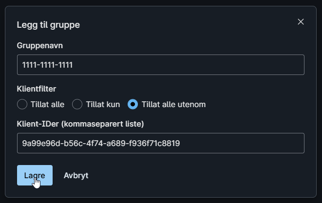 Skjermbilde som illustrerer den nevnte konfigurasjonen