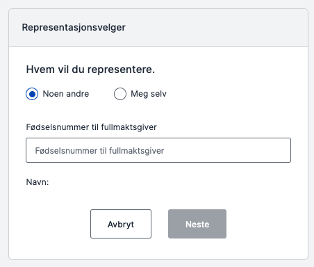 screenshot av fullmaktsvelger